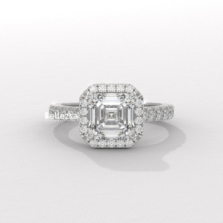 1.0-2.0CT Asscher Cut CVD Diamond Halo Setting Engagement Ring