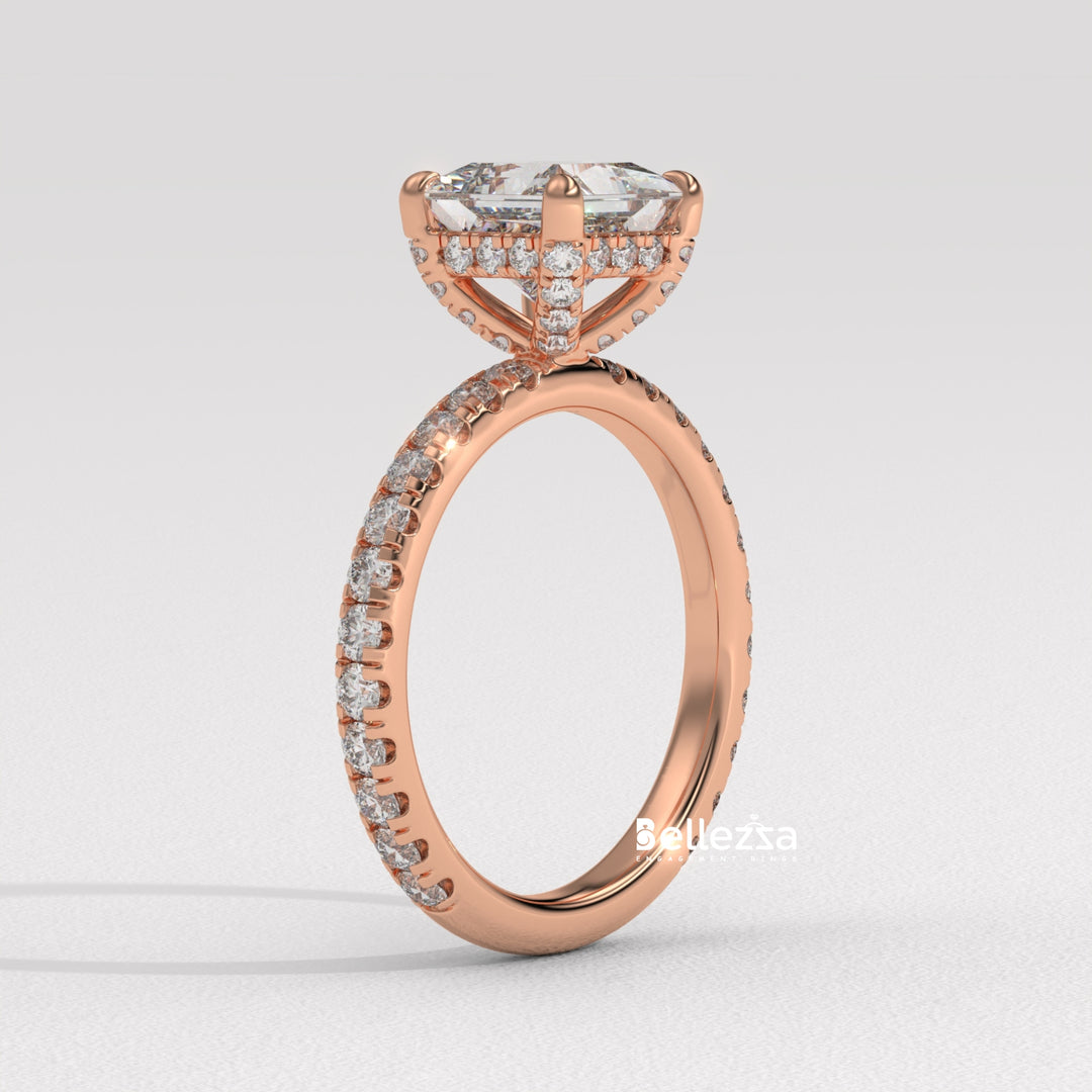 1.0-2.0CT Princess Cut CVD Diamond Pave Setting Engagement Ring