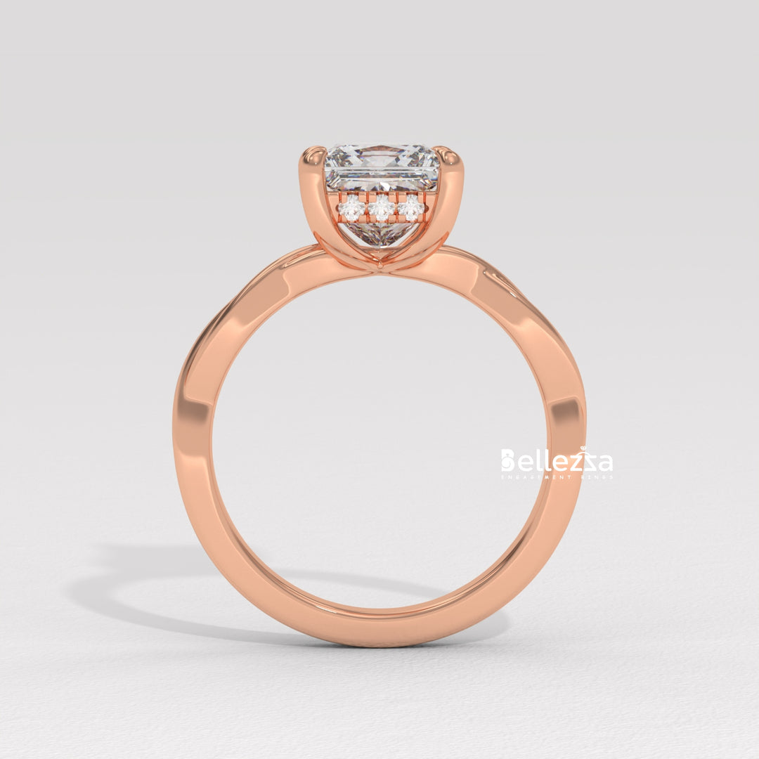 1.50-2.50CT Princess Diamond Twisted Hidden Halo Lab Grown Engagement Ring