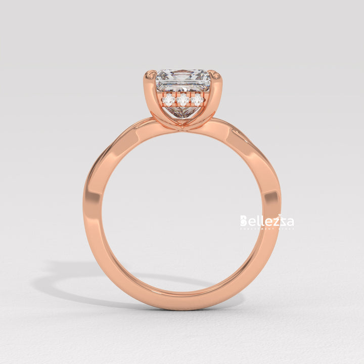 1.50-2.50CT Princess Diamond Twisted Hidden Halo Lab Grown Engagement Ring