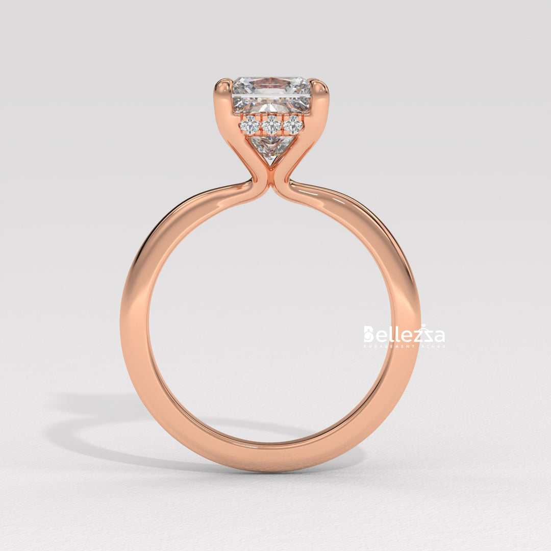 1.0-2.0CT Princess Cut CVD Diamond Hidden Halo Engagement Ring