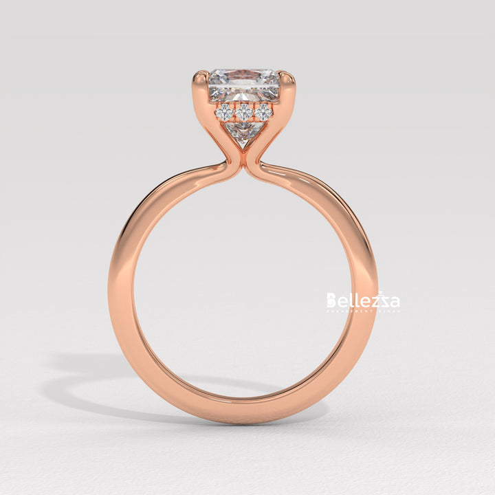 1.0-2.0CT Princess Cut CVD Diamond Hidden Halo Engagement Ring