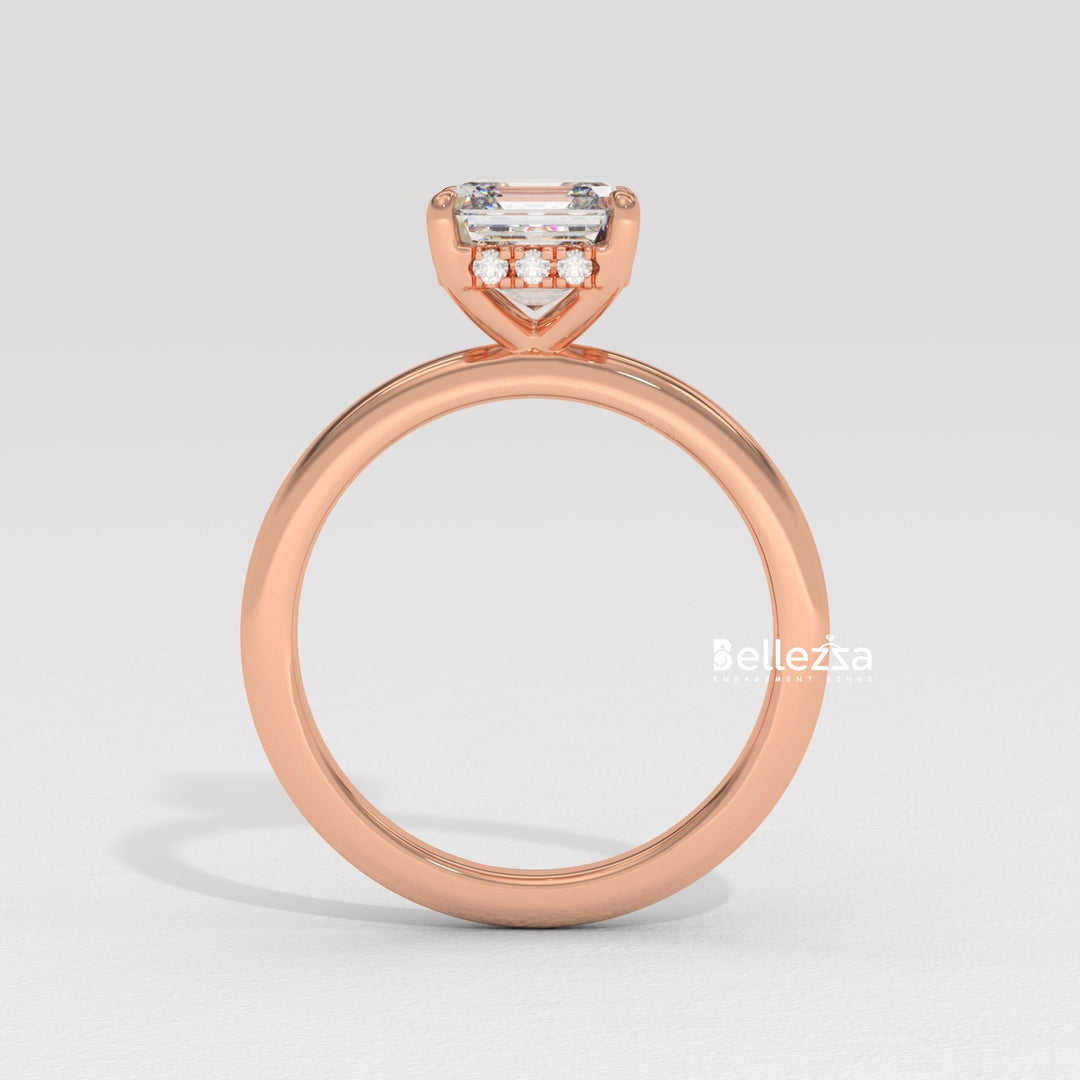 1.50-2.50CT Asscher Cut Diamond Hidden Halo Lab Grown Engagement Ring