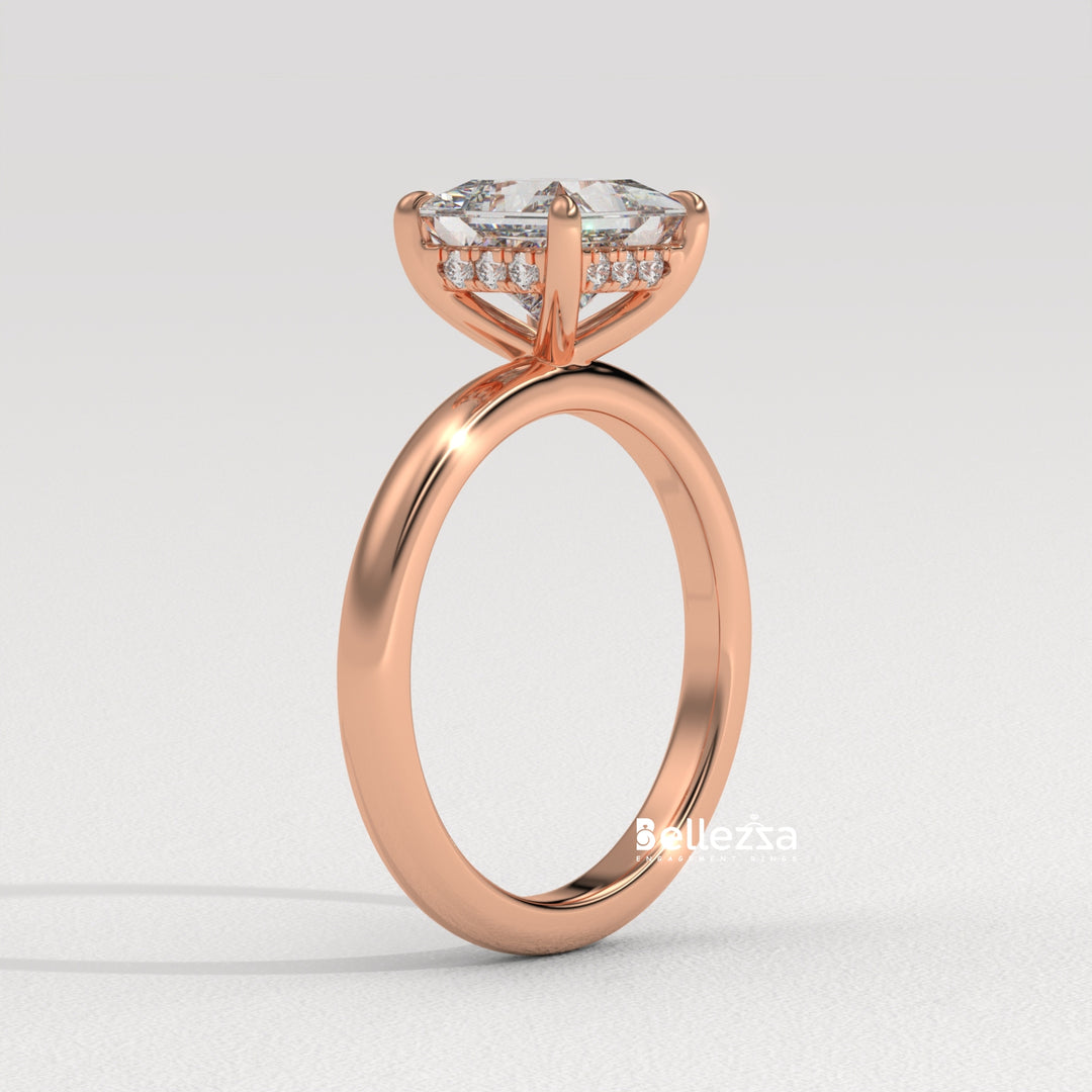 1.0-2.0CT Princess Cut CVD Diamond Hidden Halo Engagement Ring