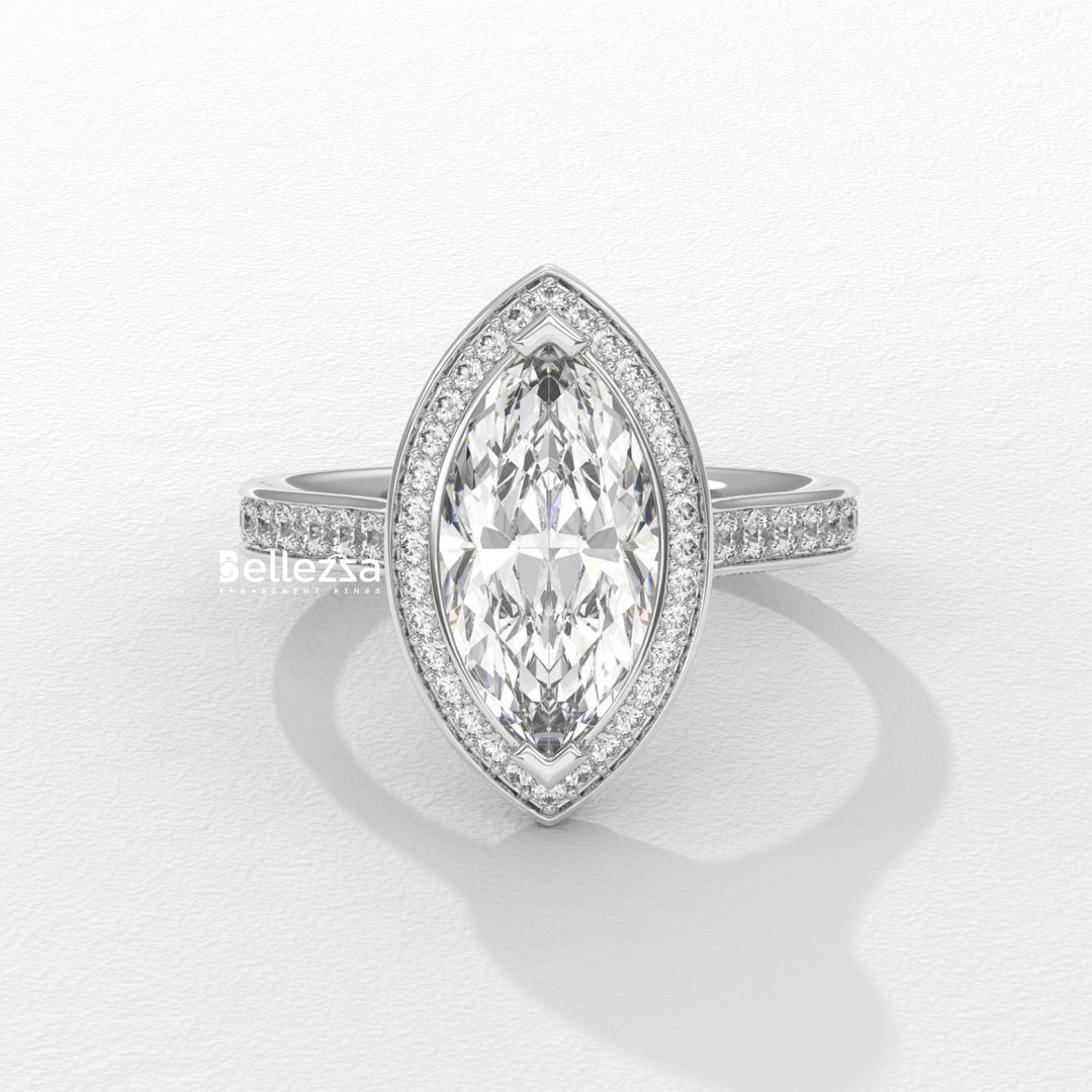 2.0-3.0CT Marquise Cut Halo Pave Setting Lab Grown Engagement Ring