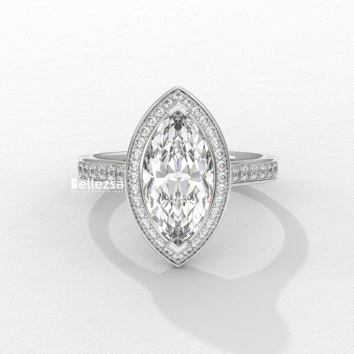 2.0-3.0CT Marquise Cut Halo Pave Setting Lab Grown Engagement Ring