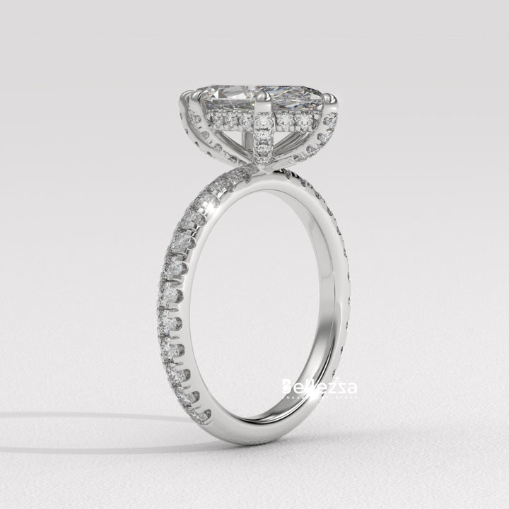 2.0-3.0CT Marquise Cut CVD Diamond Pave Setting Engagement Ring