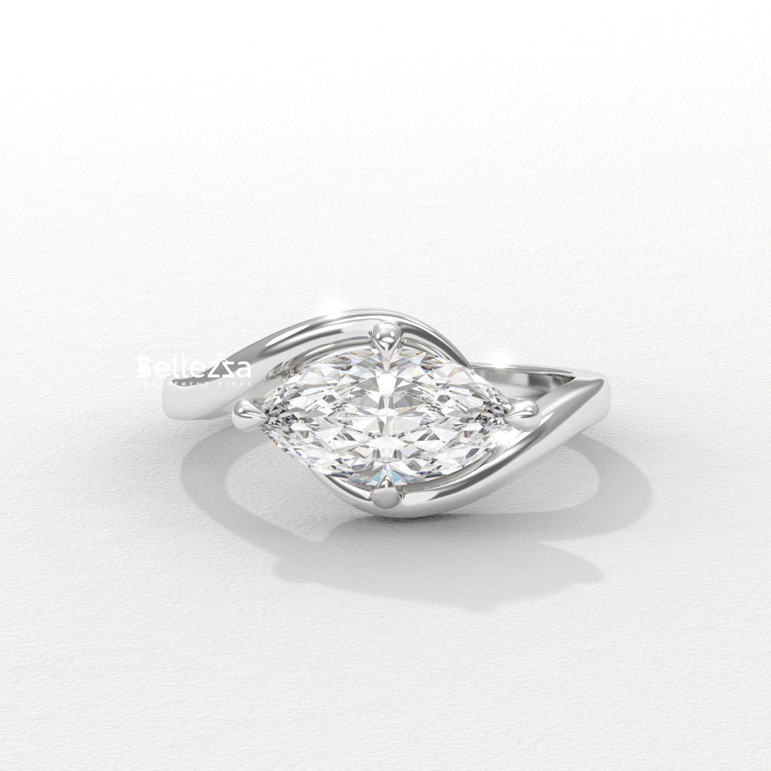 1.50-2.50CT East-West Marquise Cut Solitaire Lab Grown Engagement Ring