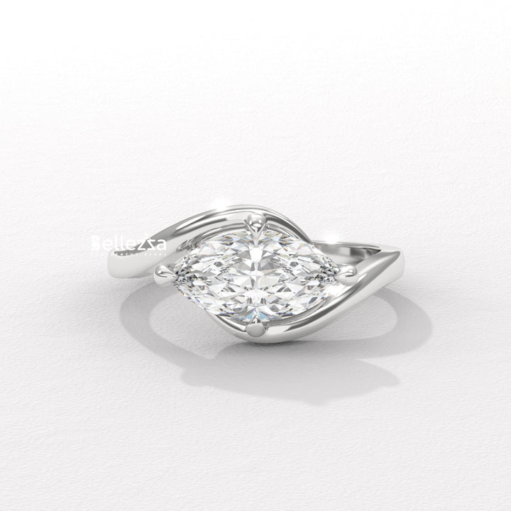 1.50-2.50CT East-West Marquise Cut Solitaire Lab Grown Engagement Ring
