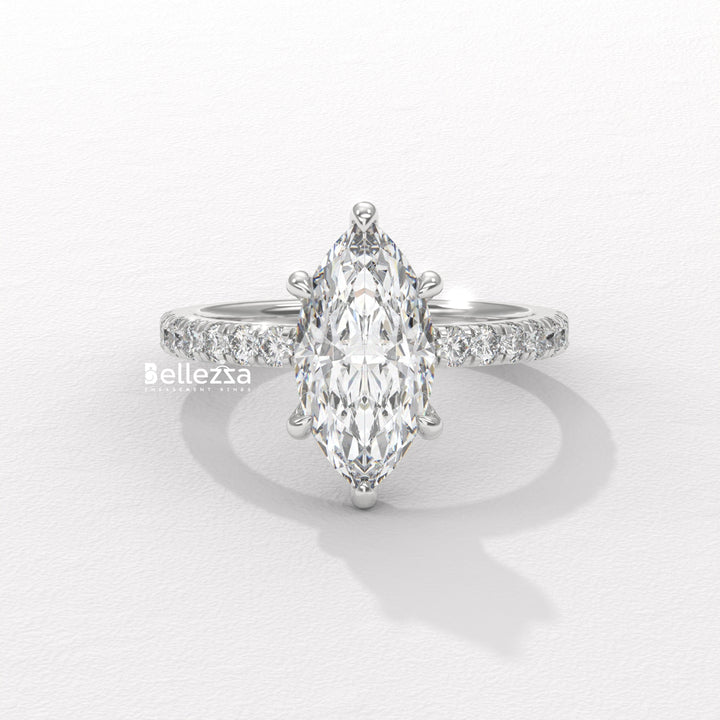 2.50-3.50CT Marquise Cut CVD Diamond Pave Setting Engagement Ring