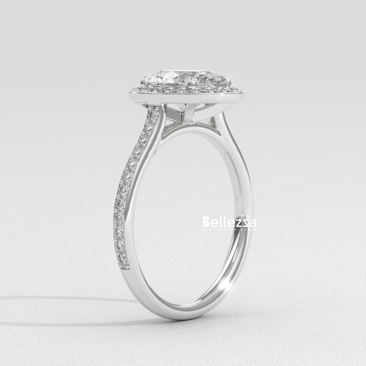 2.0-3.0CT Oval Cut Halo Pave Setting Lab Grown Diamond Engagement Ring