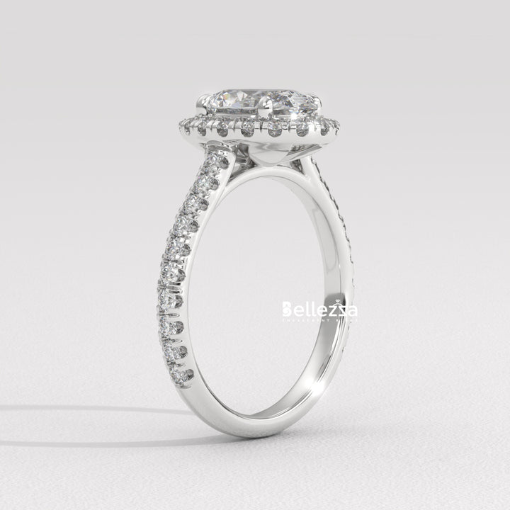 1.50-2.50CT Oval Cut CVD Diamond Halo Pave Setting Engagement Ring