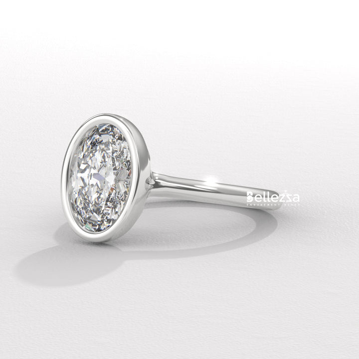 1.50-2.50CT Oval Diamond Bezel Setting Lab Grown Engagement Ring