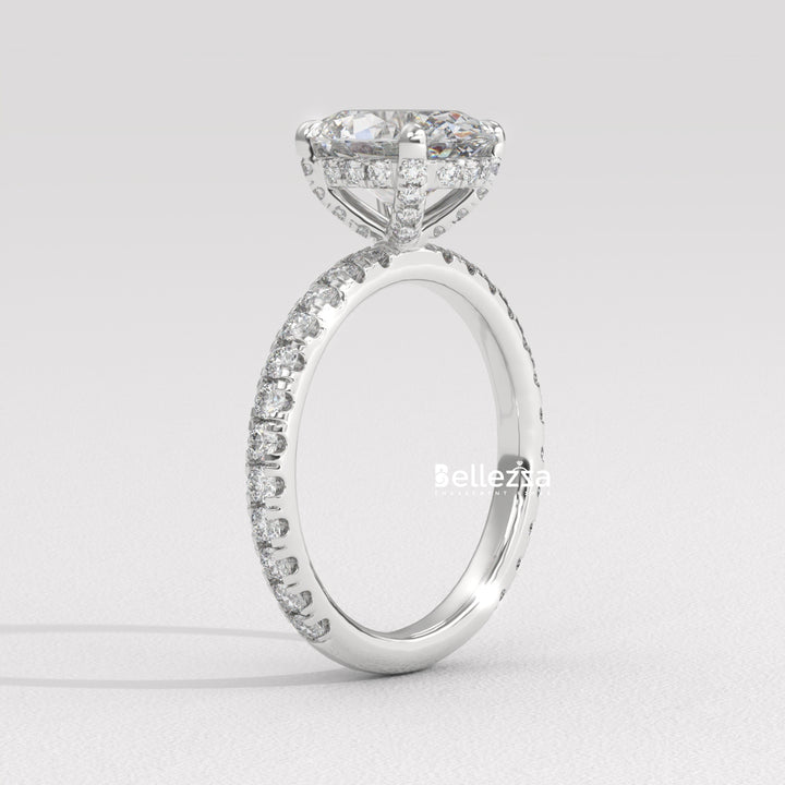 1.50-2.50CT Oval Cut CVD Diamond Pave Setting Engagement Ring