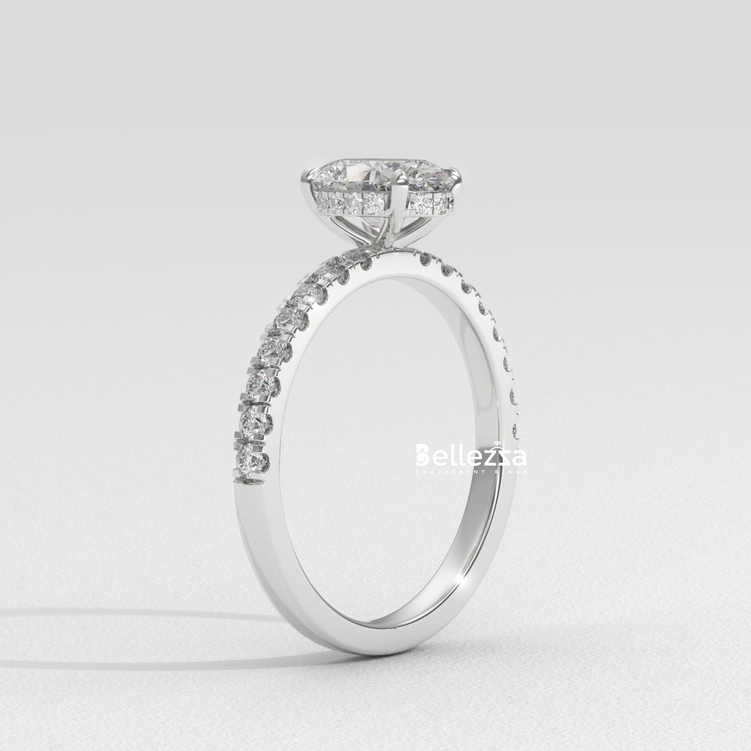 1.0-2.0CT Oval Daimond Pave Setting Lab Grown Engagement Ring