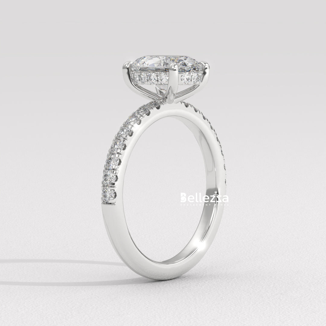 1.0-2.0CT Oval Cut CVD Diamond Pave Setting Engagement Ring
