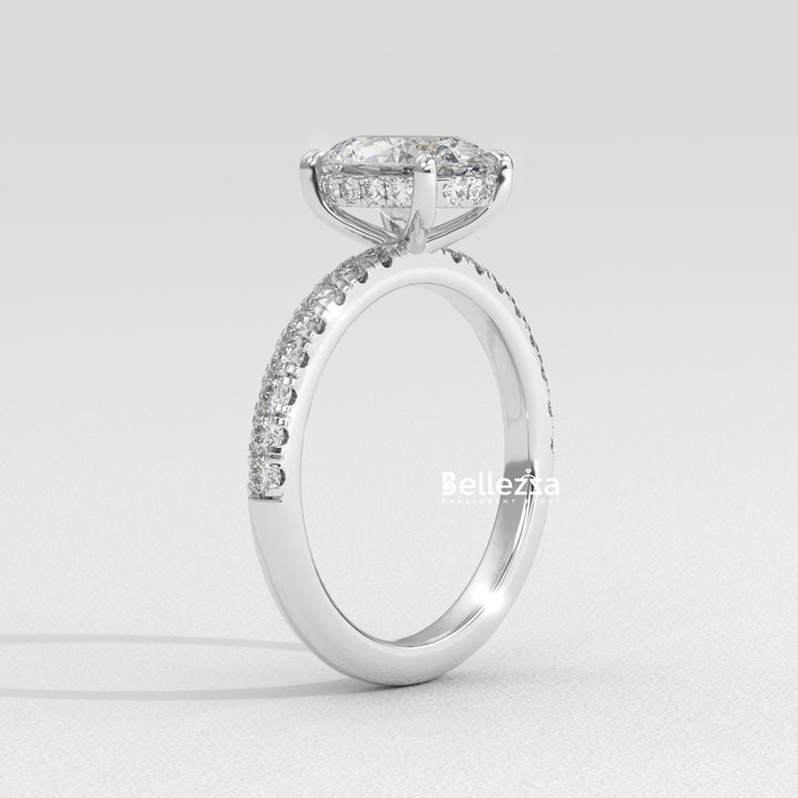 1.0-2.0CT Oval Cut CVD Diamond Pave Setting Engagement Ring