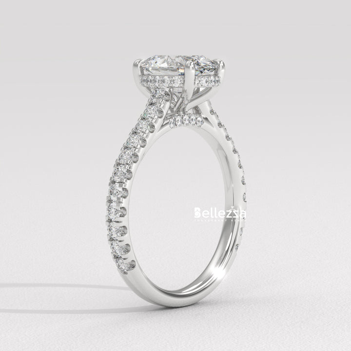 1.0-2.0CT Oval Diamond Pave Setting Hidden Halo Lab Grown Engagement Ring