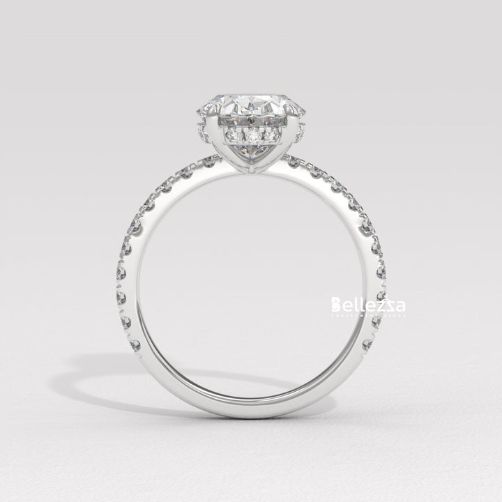 1.50-2.50CT Oval Diamond Pave Setting Hidden Halo Lab Grown Engagement Ring