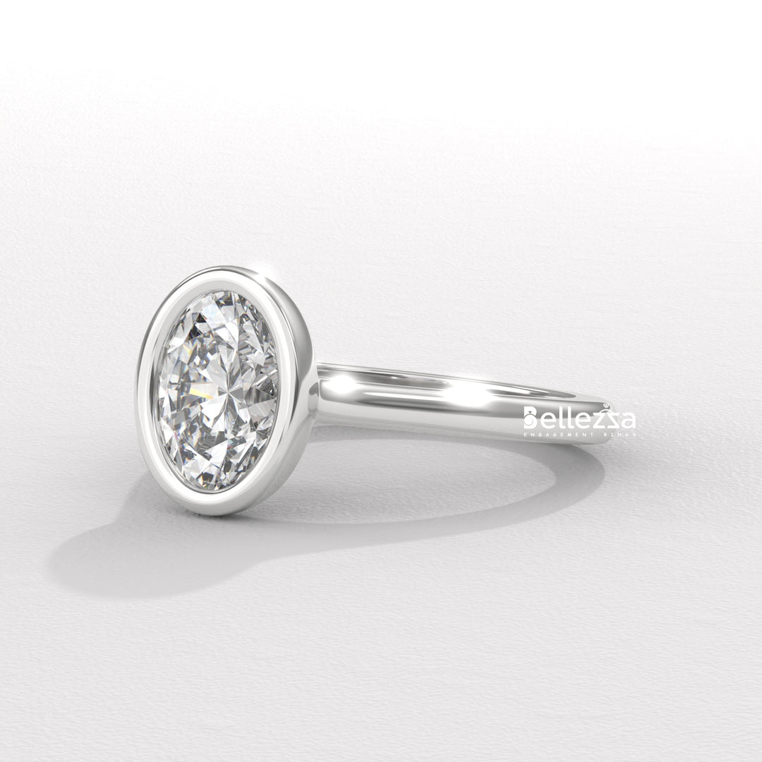 1.0-2.0CT Oval Diamond Bezel Setting Solitaire Lab Grown Engagement Ring