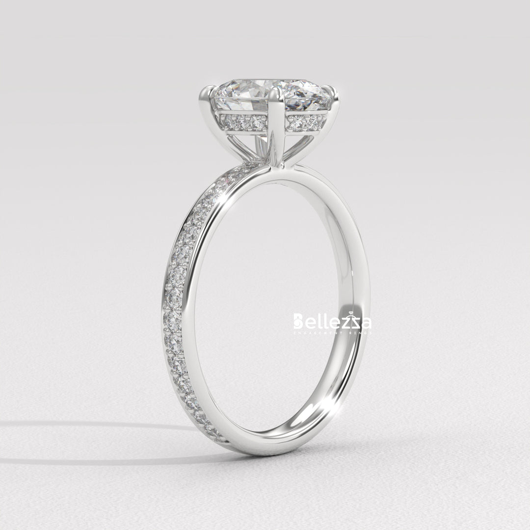 2.0-3.0CT Oval Diamond Pave Setting Lab Grown Engagement Ring