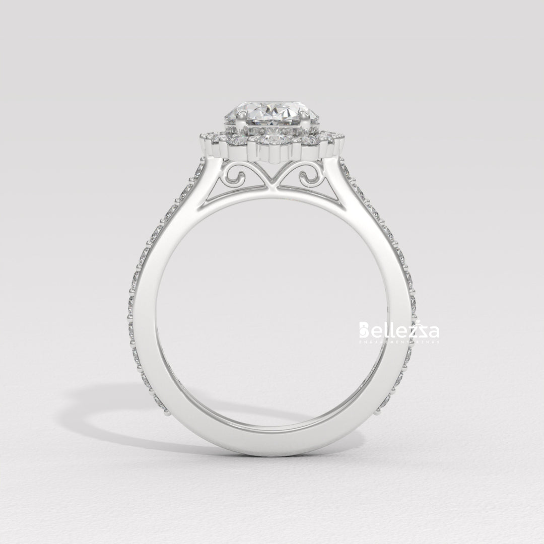 1.50-2.50CT Oval Cut Lab Grown Diamond Cluster Setting Engagement Ring