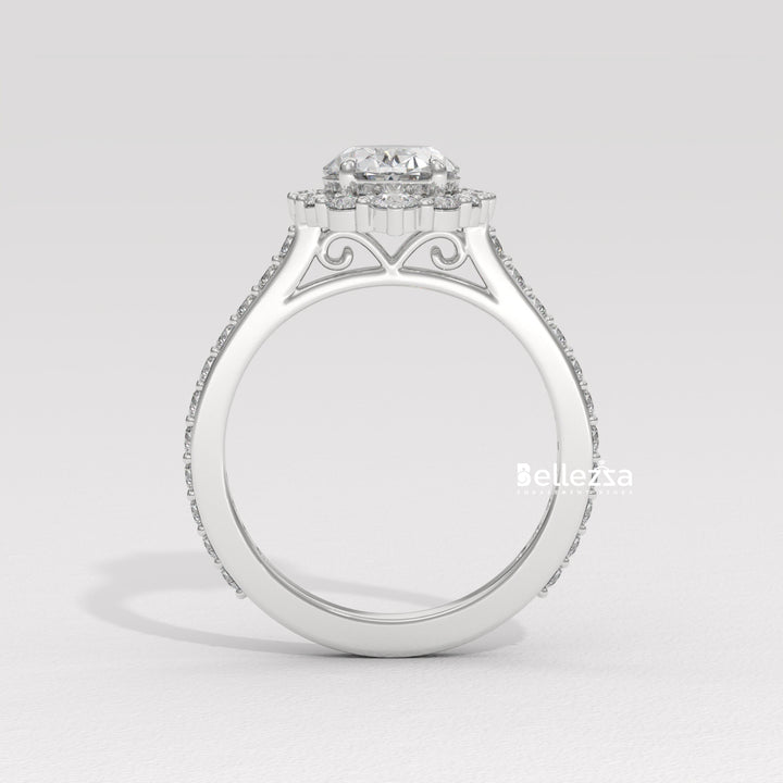 1.50-2.50CT Oval Cut Lab Grown Diamond Cluster Setting Engagement Ring