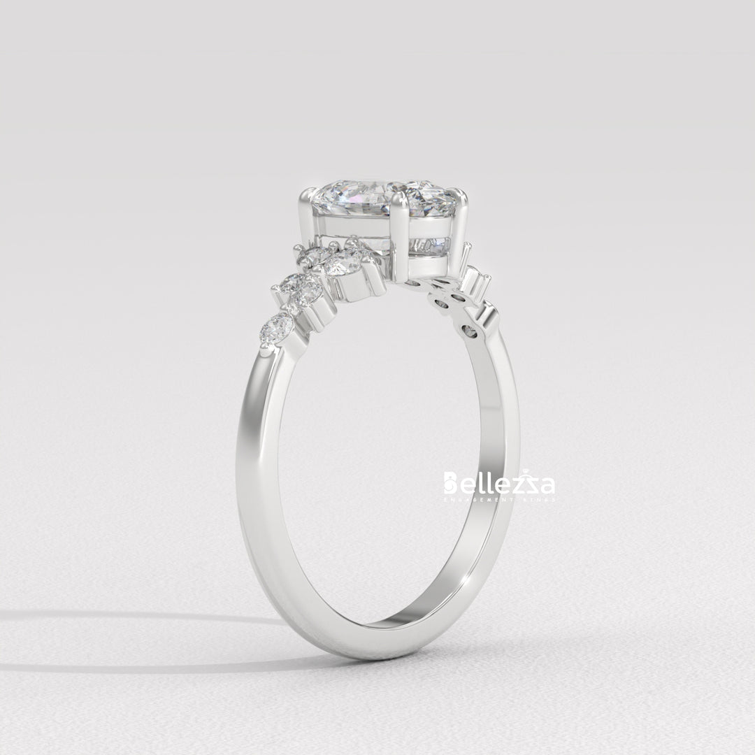 1.50-2.50CT Oval Diamond Cluster Setting Lab Grown Engagement Ring
