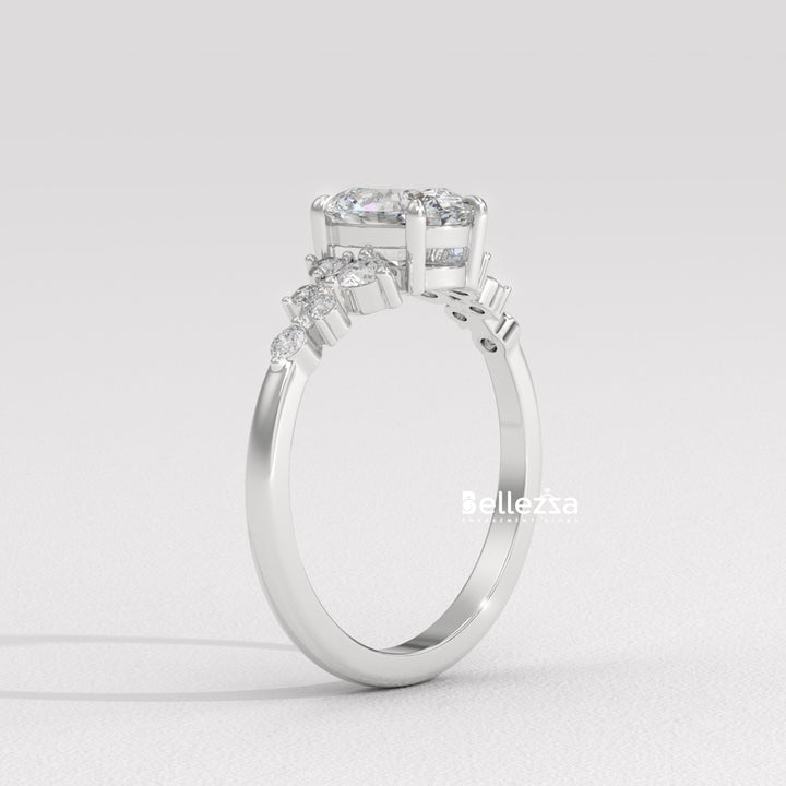 1.50-2.50CT Oval Diamond Cluster Setting Lab Grown Engagement Ring