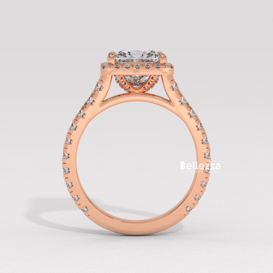 1.0-2.0CT Princess Cut Halo Pave Lab Grown Engagement Ring