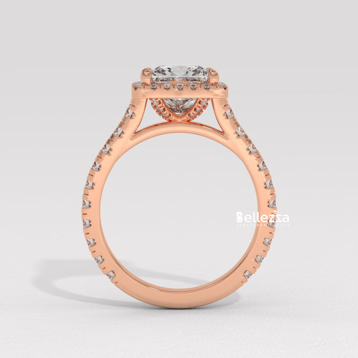 1.0-2.0CT Princess Cut Halo Pave Lab Grown Engagement Ring