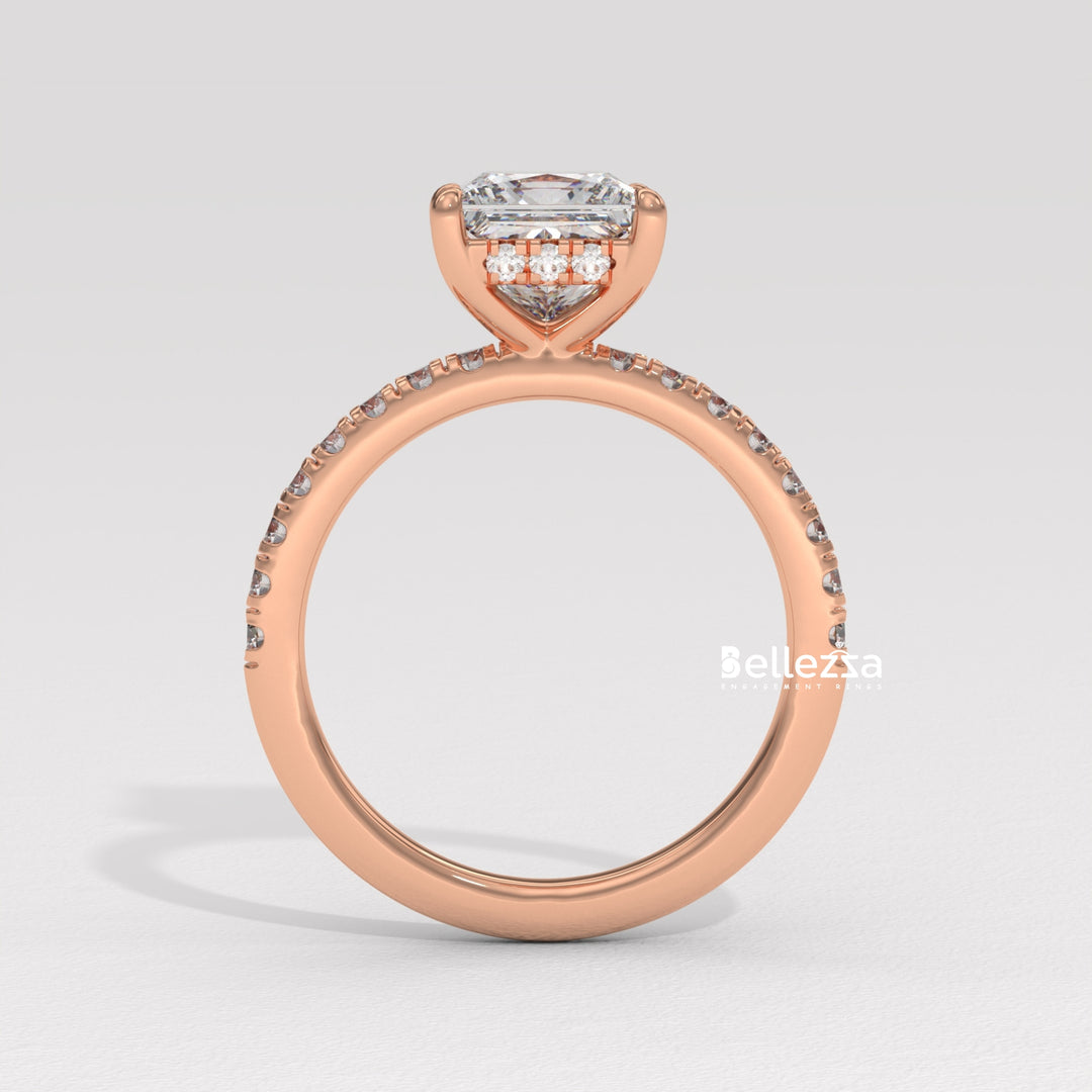 1.0-2.0CT Princess Cut Lab Grown Diamond Pave Setting Engagement Ring