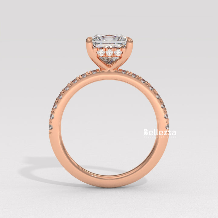 1.0-2.0CT Princess Cut Lab Grown Diamond Pave Setting Engagement Ring