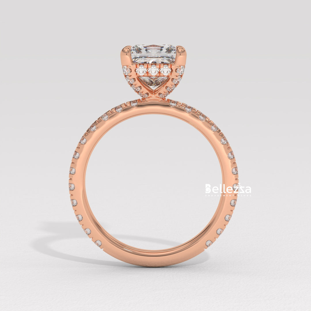 1.0-2.0CT Princess Cut CVD Diamond Pave Setting Engagement Ring