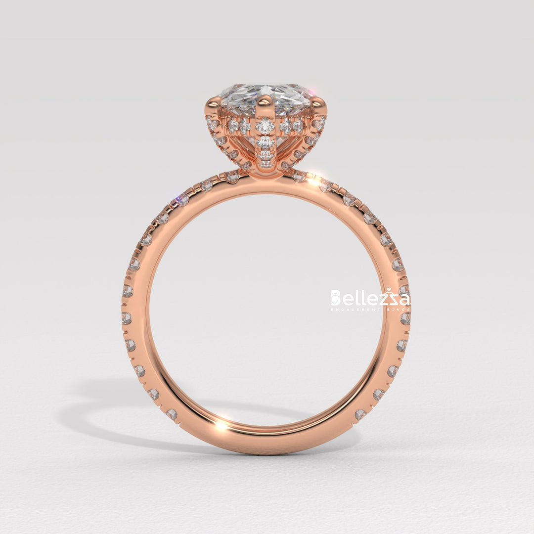 1.50-2.50CT Pear Cut Lab Grown Diamond Pave Setting Engagement Ring