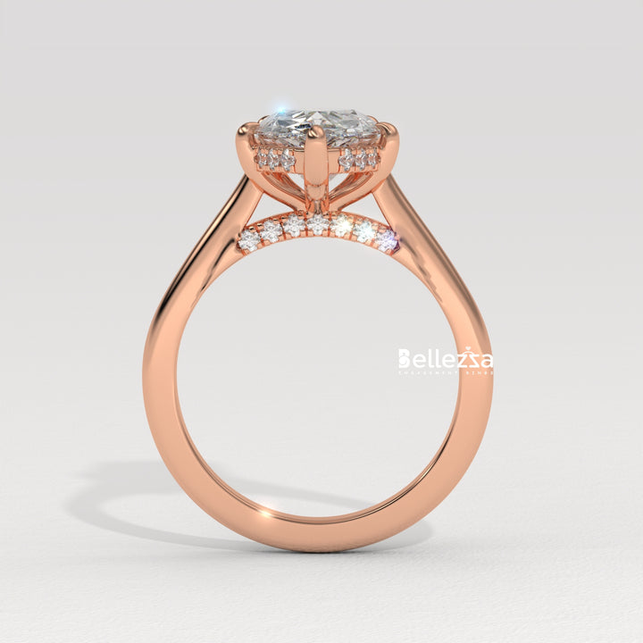 1.50-2.50CT Pear Cut CVD Diamond Hidden Halo Engagement Ring