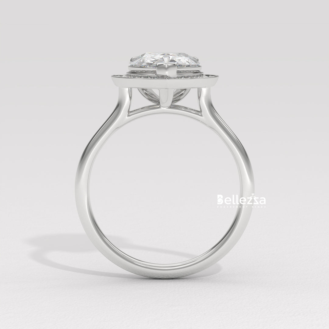 2.0-3.0CT Pear Cut Lab Grown Diamond Halo Setting Engagement Ring