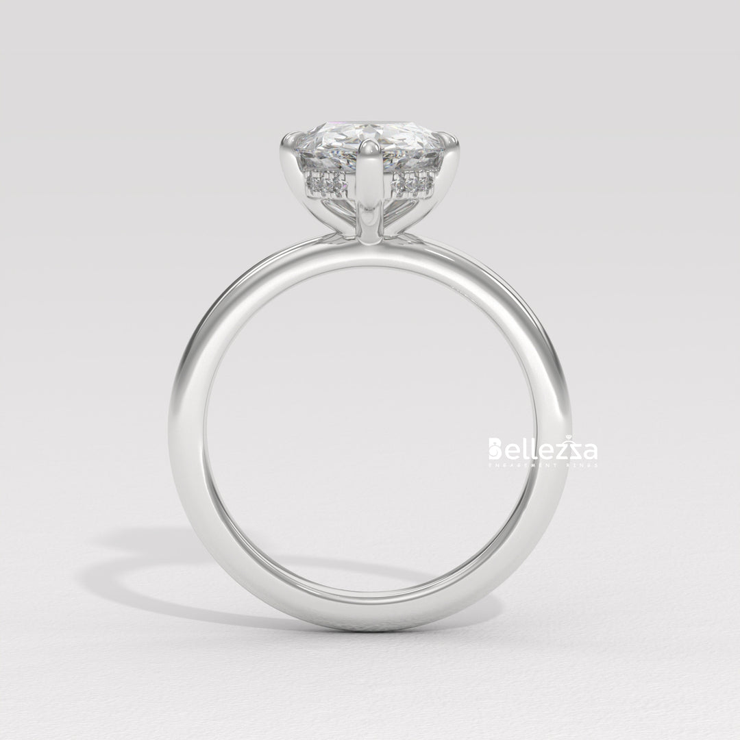 2.0-3.0CT Pear Cut Hidden Halo CVD Diamond Engagement Ring