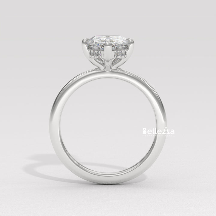 2.0-3.0CT Pear Cut Hidden Halo CVD Diamond Engagement Ring
