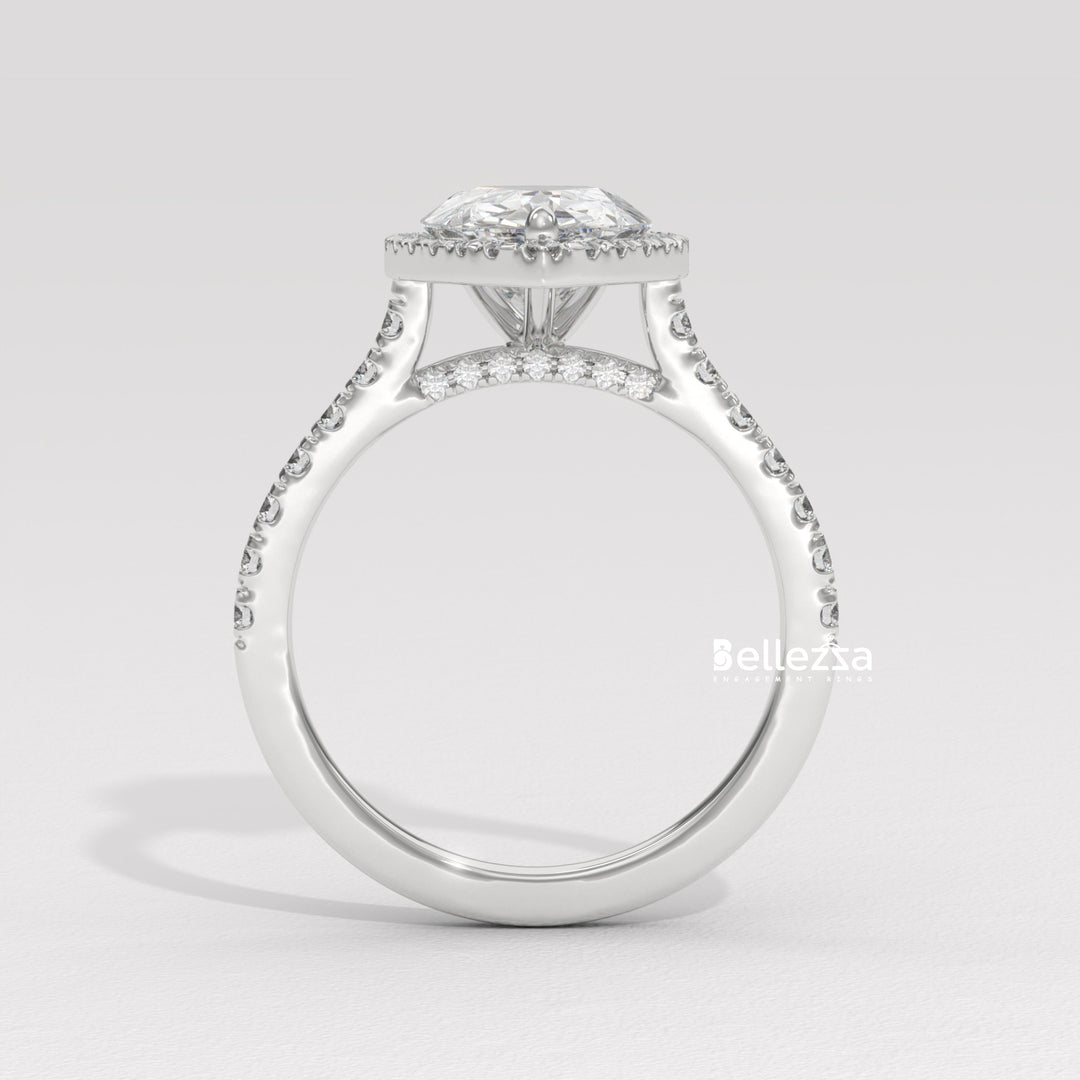 1.50-2.50CT Pear Cut CVD Diamond Halo Pave Setting Engagement Ring