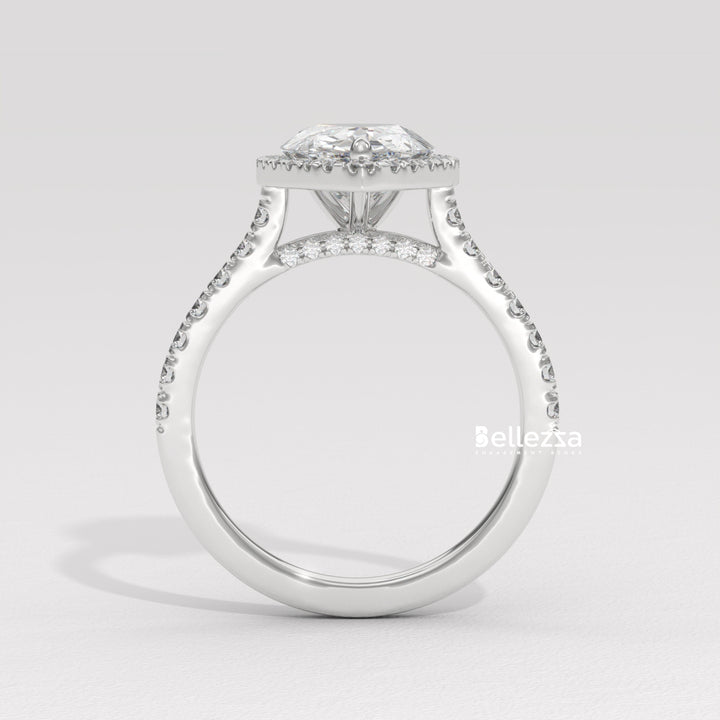 1.50-2.50CT Pear Cut CVD Diamond Halo Pave Setting Engagement Ring