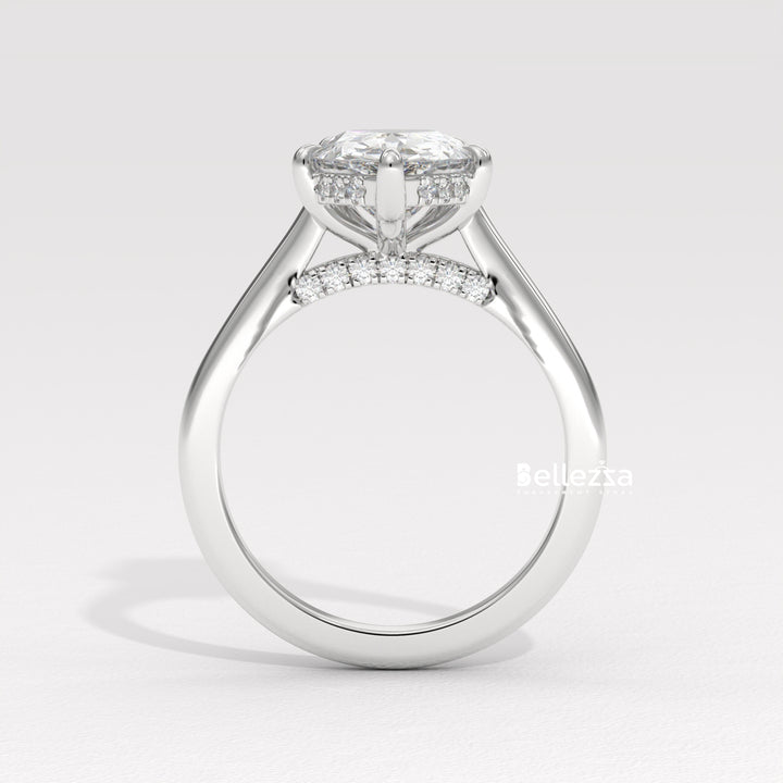 1.50-2.50CT Pear Cut CVD Diamond Hidden Halo Engagement Ring