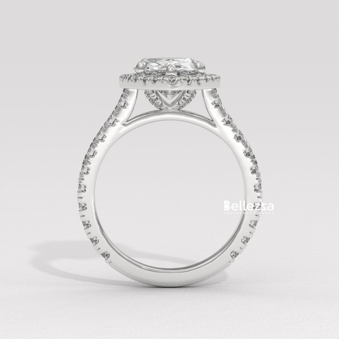 1.50-2.50CT Pear Cut CVD Diamond Halo Pave Setting Engagement Ring