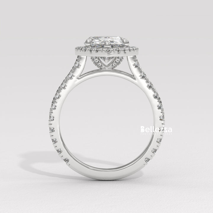 1.50-2.50CT Pear Cut CVD Diamond Halo Pave Setting Engagement Ring