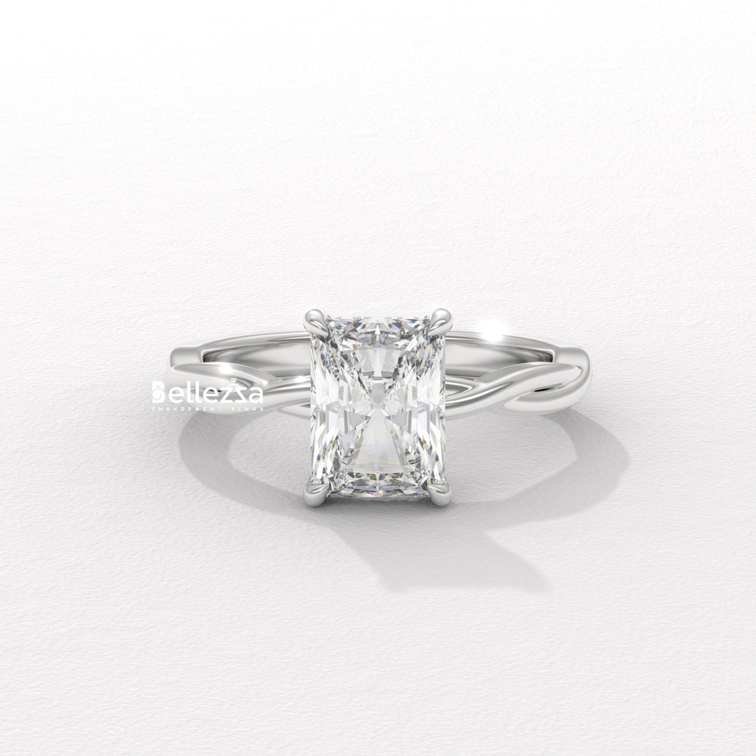 2.0-3.0CT Radiant Diamond Twisted Hidden Halo Lab Grown Engagement Ring