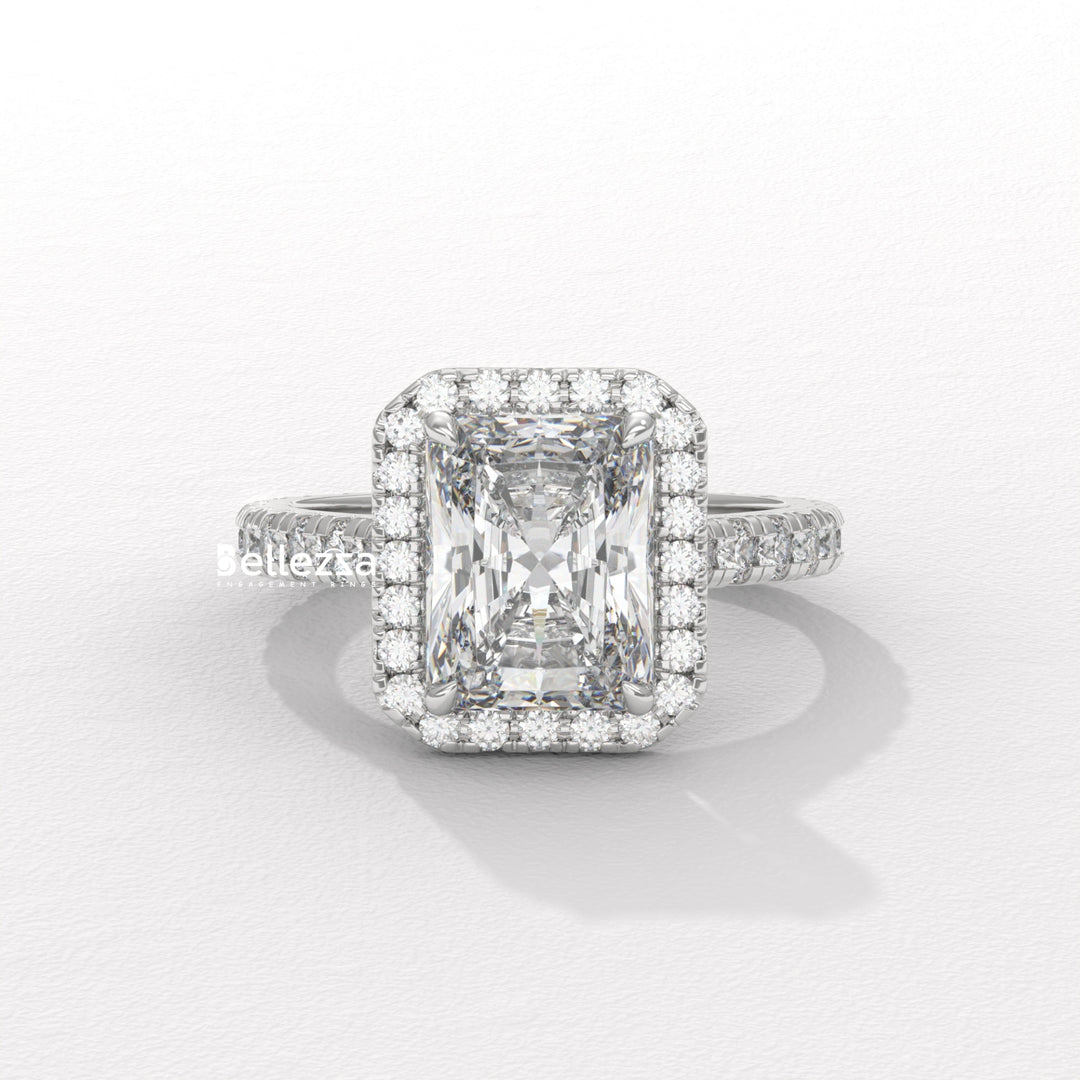 1.50-2.50CT Radiant Cut Lab Grown Diamond Halo Setting Engagement Ring