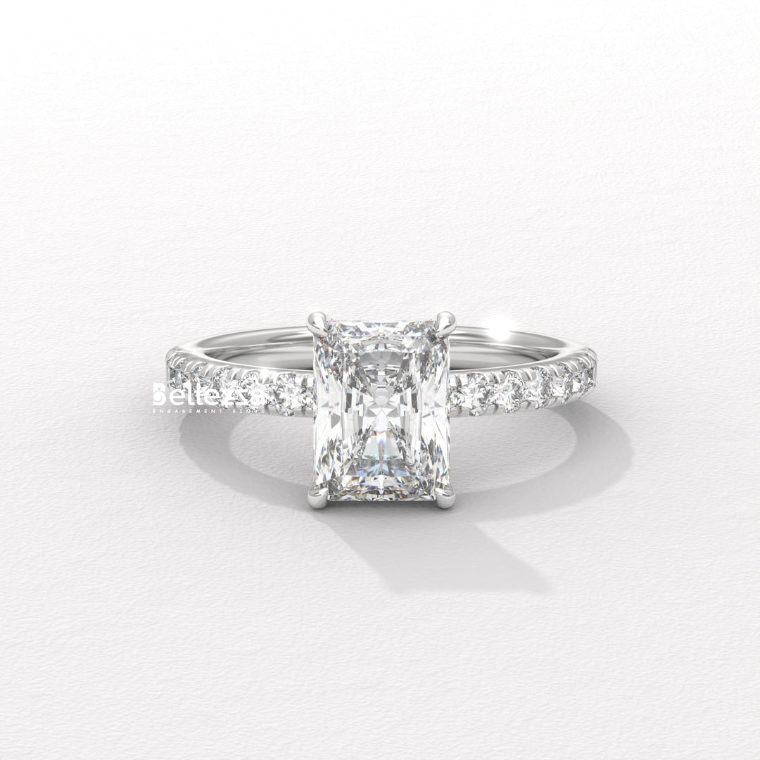1.50-2.50CT Radiant Cut Hidden Halo Lab Grown Engagement Ring