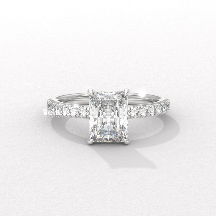 1.50-2.50CT Radiant Cut Hidden Halo Lab Grown Engagement Ring