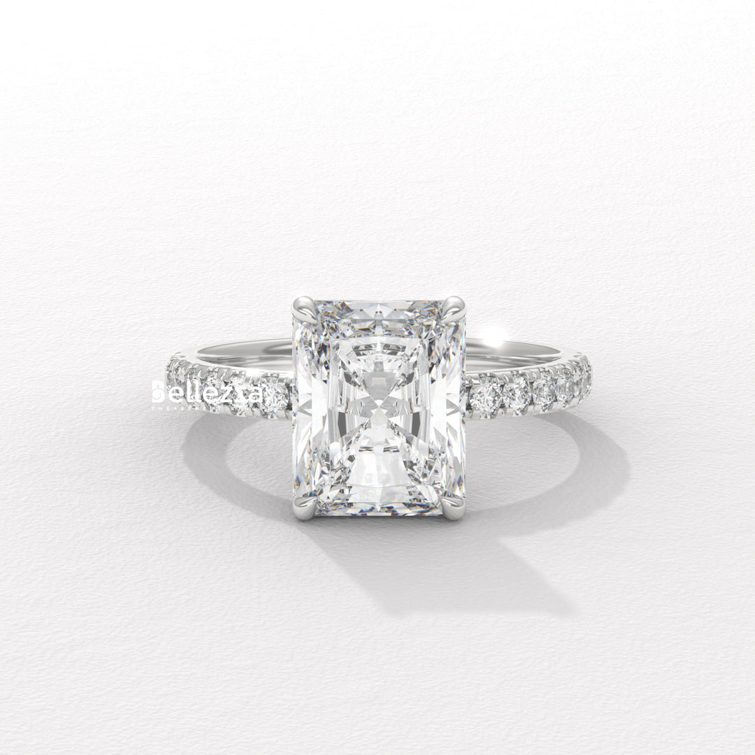 2.50-3.50 CT Radiant Diamond Pave Setting Lab Grown Engagement Ring