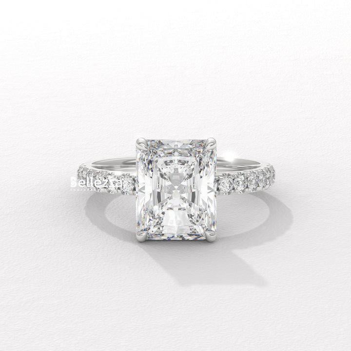 2.50-3.50 CT Radiant Diamond Pave Setting Lab Grown Engagement Ring